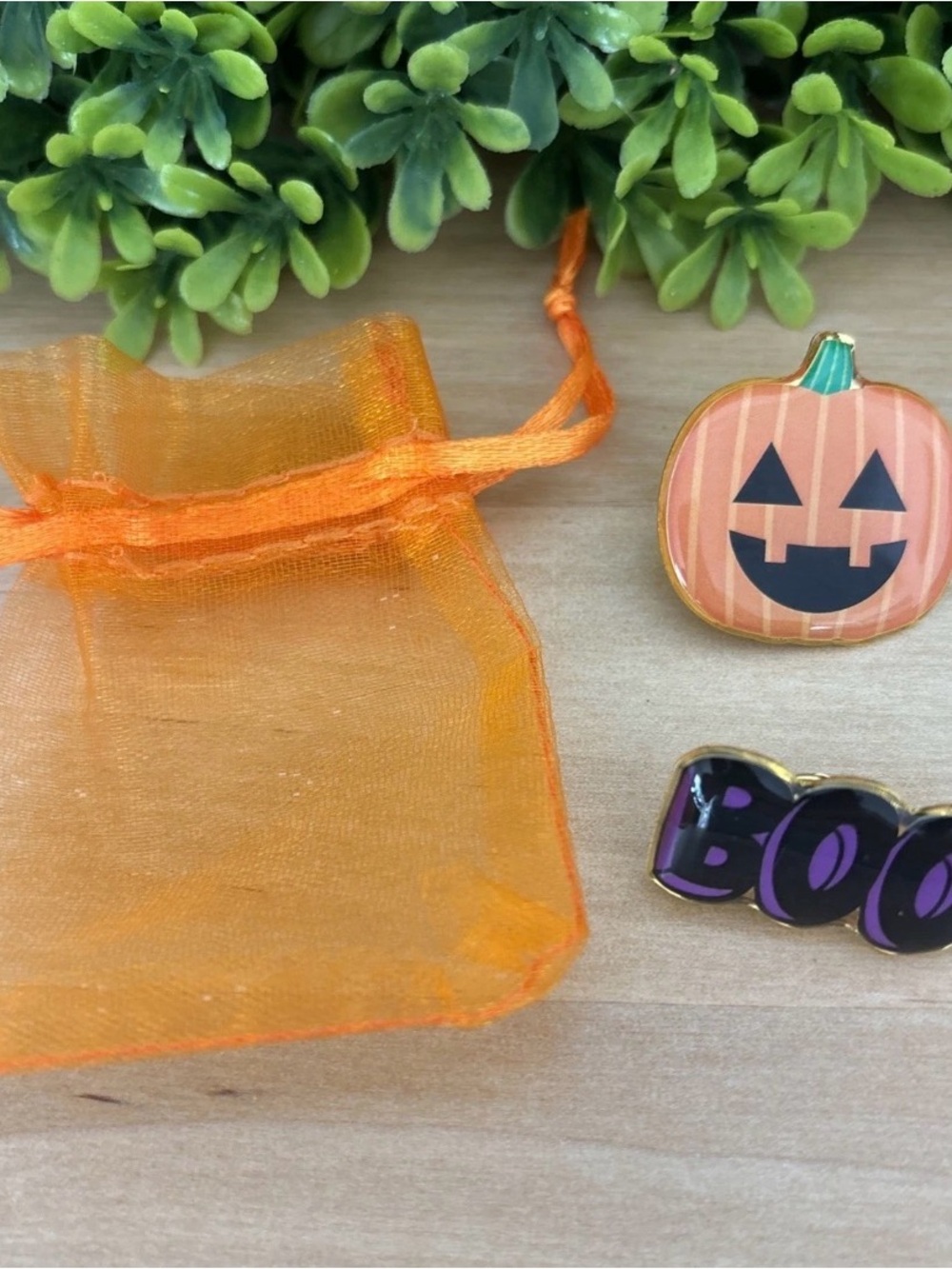Halloween Pumpkin & Boo Enamel Pin Set - Orange and Purple